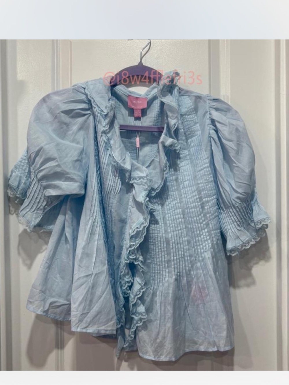 Muse the Label Blue Cotton Ruffle Blouse top